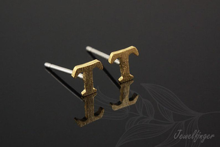 [W] K1228-Gold Plated (10pairs)-Sand Grinding Treatment-Initial T-Initial Earrings-Silver Post, [PRODUCT_SEARCH_KEYWORD], JEWELFINGER-INBEAD, [CURRENT_CATE_NAME]
