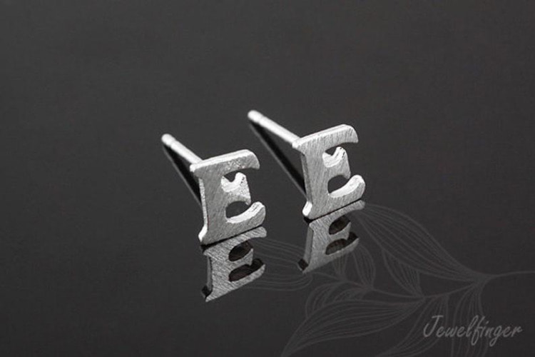 K1239-Rhodium Plated (1pairs)-Sand Grinding Treatment-Initial E-Initial Earrings-Silver Post, [PRODUCT_SEARCH_KEYWORD], JEWELFINGER-INBEAD, [CURRENT_CATE_NAME]