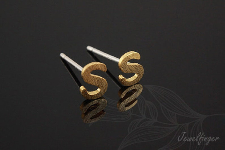 [W] K1227-Gold Plated (10pairs)-Sand Grinding Treatment-Initial S-Initial Earrings-Silver Post, [PRODUCT_SEARCH_KEYWORD], JEWELFINGER-INBEAD, [CURRENT_CATE_NAME]