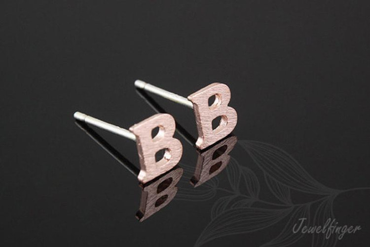 K1262-Pink Gold Plated (1pairs)-Sand Grinding Treatment-Initial B-Initial Earrings-Silver Post, [PRODUCT_SEARCH_KEYWORD], JEWELFINGER-INBEAD, [CURRENT_CATE_NAME]
