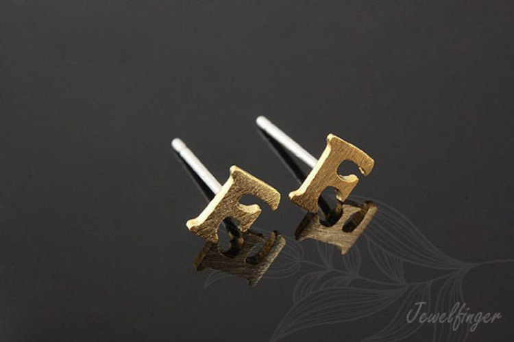 K1214-Gold Plated (1pairs)-Sand Grinding Treatment-Initial F-Initial Earrings-Silver Post, [PRODUCT_SEARCH_KEYWORD], JEWELFINGER-INBEAD, [CURRENT_CATE_NAME]