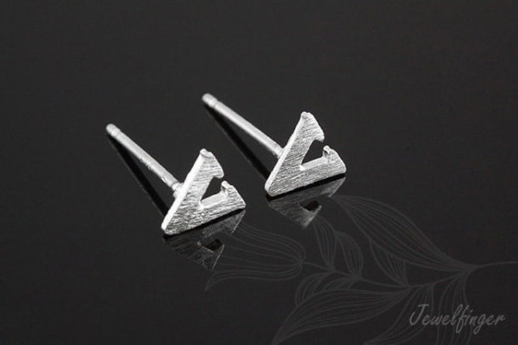 K1256-Rhodium Plated (1pairs)-Sand Grinding Treatment-Initial V-Initial Earrings-Silver Post, [PRODUCT_SEARCH_KEYWORD], JEWELFINGER-INBEAD, [CURRENT_CATE_NAME]