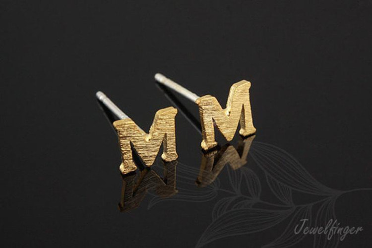 [W] K1221-Gold Plated (10pairs)-Sand Grinding Treatment-Initial M-Initial Earrings-Silver Post, [PRODUCT_SEARCH_KEYWORD], JEWELFINGER-INBEAD, [CURRENT_CATE_NAME]