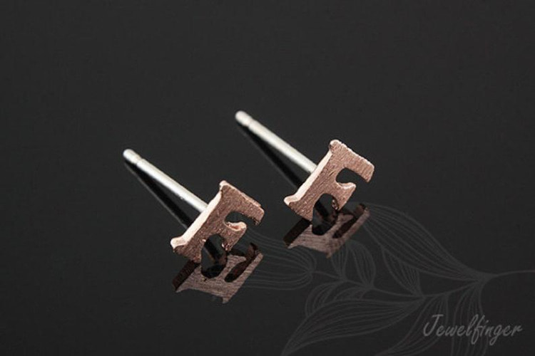 [W] K1266-Pink Gold Plated (10pairs)-Sand Grinding Treatment-Initial F-Initial Earrings-Silver Post, [PRODUCT_SEARCH_KEYWORD], JEWELFINGER-INBEAD, [CURRENT_CATE_NAME]