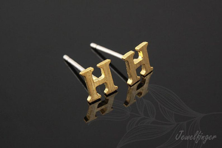 [W] K1216-Gold Plated (10pairs)-Sand Grinding Treatment-Initial H-Initial Earrings-Silver Post, [PRODUCT_SEARCH_KEYWORD], JEWELFINGER-INBEAD, [CURRENT_CATE_NAME]