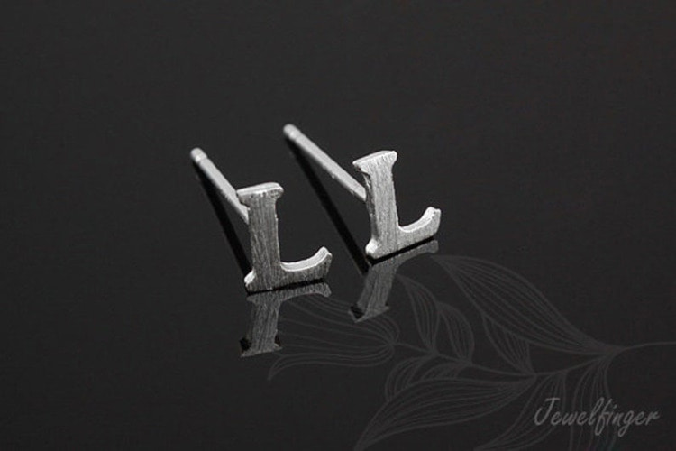 [W] K1246-Rhodium Plated (10pairs)-Sand Grinding Treatment-Initial L-Initial Earrings-Silver Post, [PRODUCT_SEARCH_KEYWORD], JEWELFINGER-INBEAD, [CURRENT_CATE_NAME]