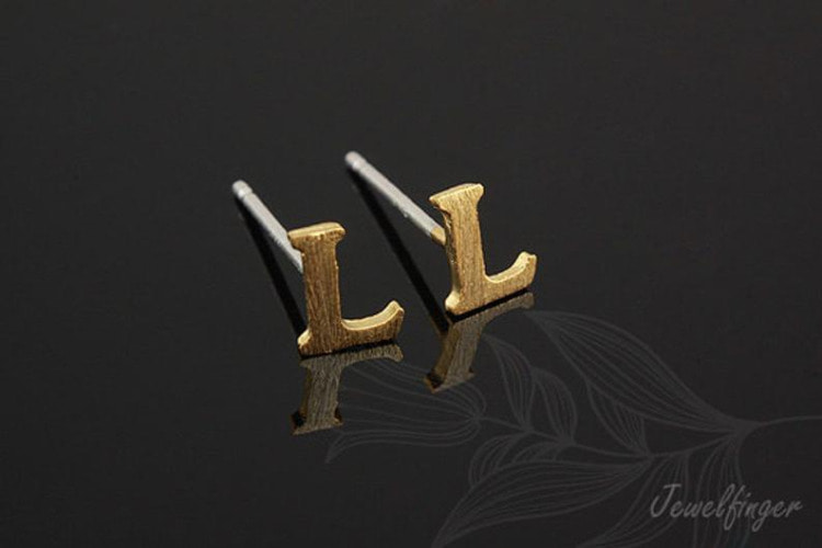 [W] K1220-Gold Plated (10pairs)-Sand Grinding Treatment-Initial L-Initial Earrings-Silver Post, [PRODUCT_SEARCH_KEYWORD], JEWELFINGER-INBEAD, [CURRENT_CATE_NAME]