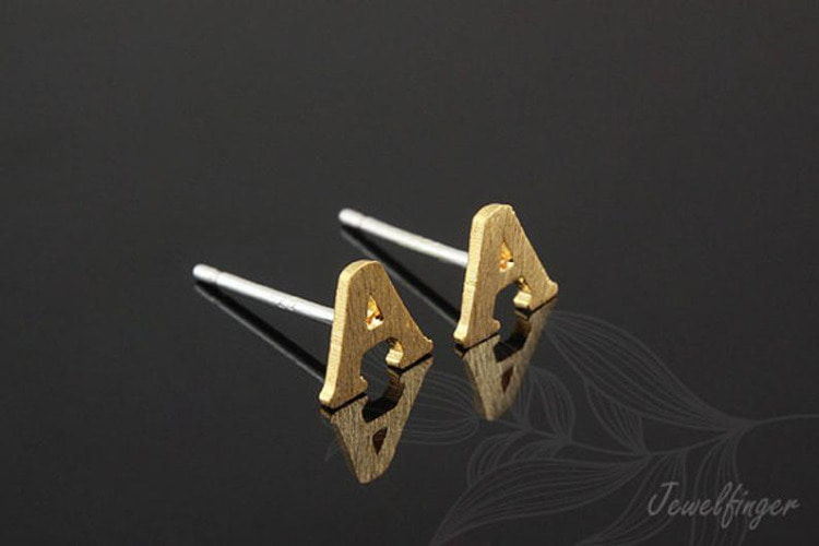 K1209-Gold Plated (1pairs)-Sand Grinding Treatment-Initial A-Initial Earrings-Silver Post, [PRODUCT_SEARCH_KEYWORD], JEWELFINGER-INBEAD, [CURRENT_CATE_NAME]