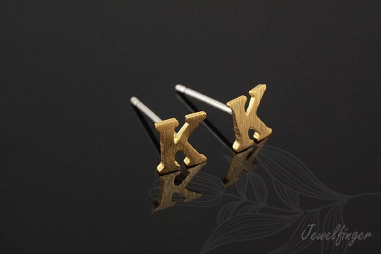 [W] K1219-Gold Plated (10pairs)-Sand Grinding Treatment-Initial K-Initial Earrings-Silver Post, [PRODUCT_SEARCH_KEYWORD], JEWELFINGER-INBEAD, [CURRENT_CATE_NAME]