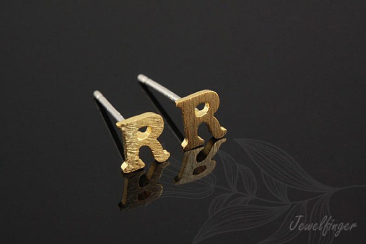 K1226-Gold Plated (1pairs)-Sand Grinding Treatment-Initial R-Initial Earrings-Silver Post, [PRODUCT_SEARCH_KEYWORD], JEWELFINGER-INBEAD, [CURRENT_CATE_NAME]