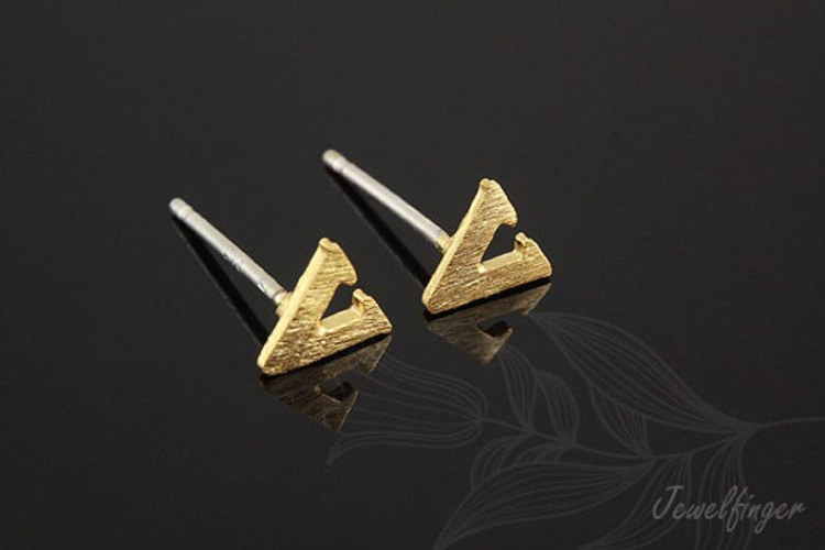 K1230-Gold Plated (1pairs)-Sand Grinding Treatment-Initial V-Initial Earrings-Silver Post, [PRODUCT_SEARCH_KEYWORD], JEWELFINGER-INBEAD, [CURRENT_CATE_NAME]