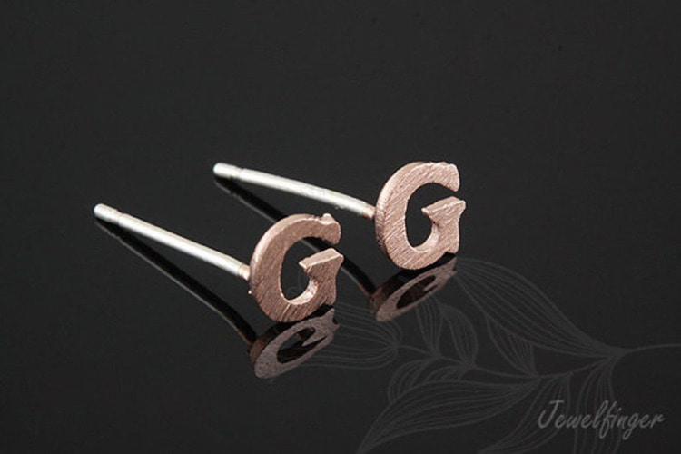 K1267-Pink Gold Plated (1pairs)-Sand Grinding Treatment-Initial G-Initial Earrings-Silver Post, [PRODUCT_SEARCH_KEYWORD], JEWELFINGER-INBEAD, [CURRENT_CATE_NAME]