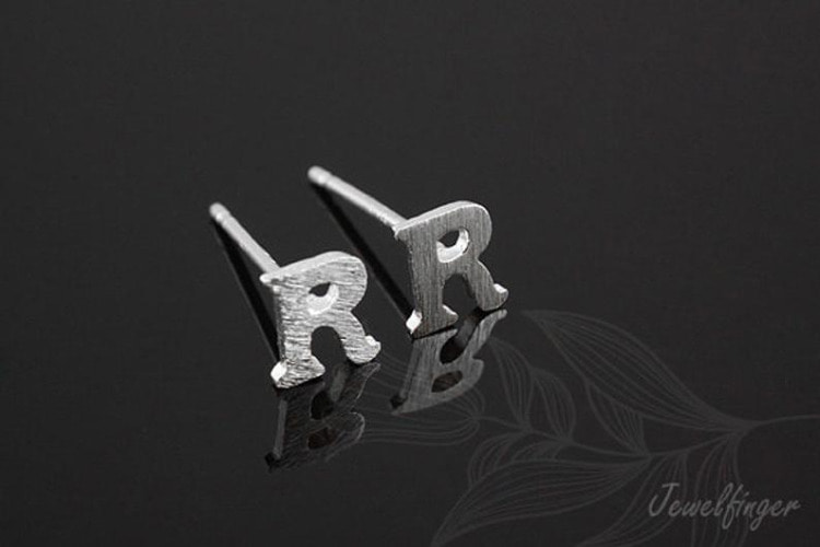 [W] K1252-Rhodium Plated (10pairs)-Sand Grinding Treatment-Initial R-Initial Earrings-Silver Post, [PRODUCT_SEARCH_KEYWORD], JEWELFINGER-INBEAD, [CURRENT_CATE_NAME]