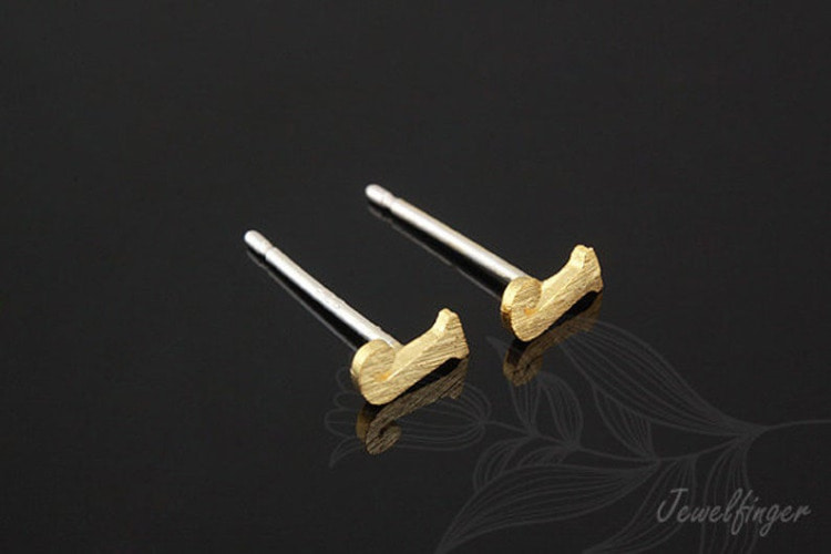 K1218-Gold Plated (1pairs)-Sand Grinding Treatment-Initial J-Initial Earrings-Silver Post, [PRODUCT_SEARCH_KEYWORD], JEWELFINGER-INBEAD, [CURRENT_CATE_NAME]
