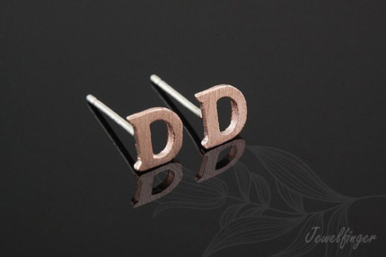 K1264-Pink Gold Plated (1pairs)-Sand Grinding Treatment-Initial D-Initial Earrings-Silver Post, [PRODUCT_SEARCH_KEYWORD], JEWELFINGER-INBEAD, [CURRENT_CATE_NAME]