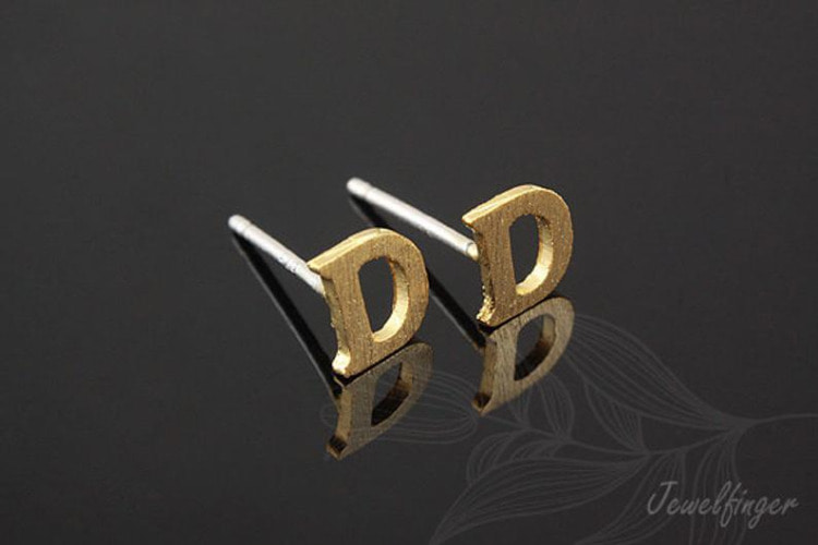 K1212-Gold Plated (1pairs)-Sand Grinding Treatment-Initial D-Initial Earrings-Silver Post, [PRODUCT_SEARCH_KEYWORD], JEWELFINGER-INBEAD, [CURRENT_CATE_NAME]