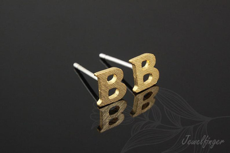 [W] K1210-Gold Plated (10pairs)-Sand Grinding Treatment-Initial B-Initial Earrings-Silver Post, [PRODUCT_SEARCH_KEYWORD], JEWELFINGER-INBEAD, [CURRENT_CATE_NAME]