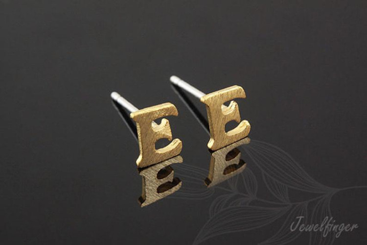 K1213-Gold Plated (1pairs)-Sand Grinding Treatment-Initial E-Initial Earrings-Silver Post, [PRODUCT_SEARCH_KEYWORD], JEWELFINGER-INBEAD, [CURRENT_CATE_NAME]