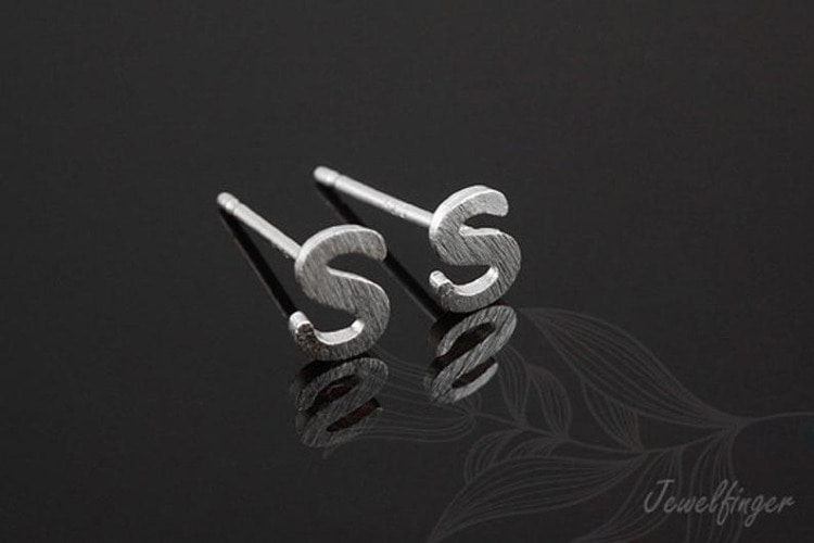 [W] K1253-Rhodium Plated (10pairs)-Sand Grinding Treatment-Initial S-Initial Earrings-Silver Post, [PRODUCT_SEARCH_KEYWORD], JEWELFINGER-INBEAD, [CURRENT_CATE_NAME]