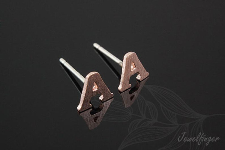 [W] K1261-Pink Gold Plated (10pairs)-Sand Grinding Treatment-Initial A-Initial Earrings-Silver Post, [PRODUCT_SEARCH_KEYWORD], JEWELFINGER-INBEAD, [CURRENT_CATE_NAME]