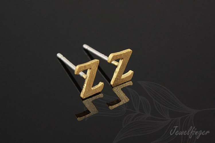 K1234-Gold Plated (1pairs)-Sand Grinding Treatment-Initial Z-Initial Earrings-Silver Post, [PRODUCT_SEARCH_KEYWORD], JEWELFINGER-INBEAD, [CURRENT_CATE_NAME]
