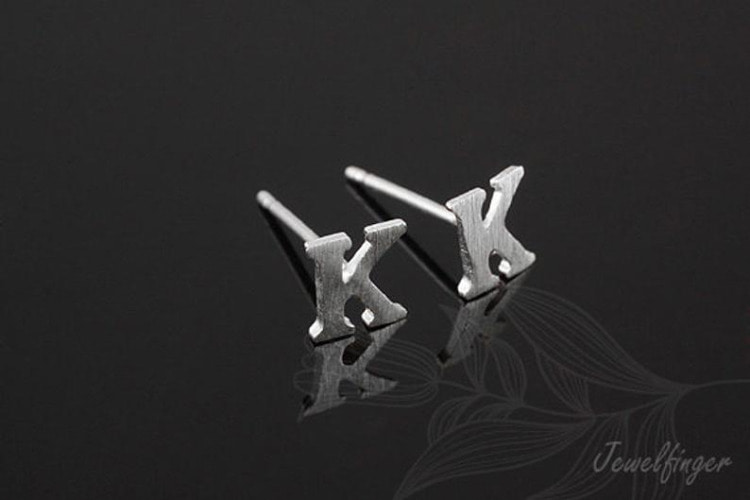 [W] K1245-Rhodium Plated (10pairs)-Sand Grinding Treatment-Initial K-Initial Earrings-Silver Post, [PRODUCT_SEARCH_KEYWORD], JEWELFINGER-INBEAD, [CURRENT_CATE_NAME]
