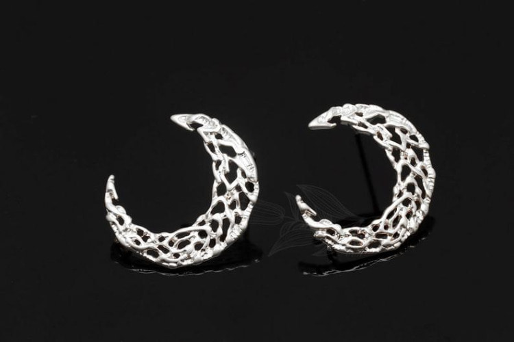[W] M1882-Matt Rhodium Plated (10pairs)-Mesh Crescent Moon Earrings-Crescent Ear Post-Silver Post, [PRODUCT_SEARCH_KEYWORD], JEWELFINGER-INBEAD, [CURRENT_CATE_NAME]