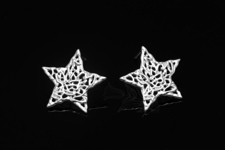 [W] M1886-Matt Rhodium Plated (10pairs)-Mesh Star Earrings-Star Ear Post-Silver Post, [PRODUCT_SEARCH_KEYWORD], JEWELFINGER-INBEAD, [CURRENT_CATE_NAME]