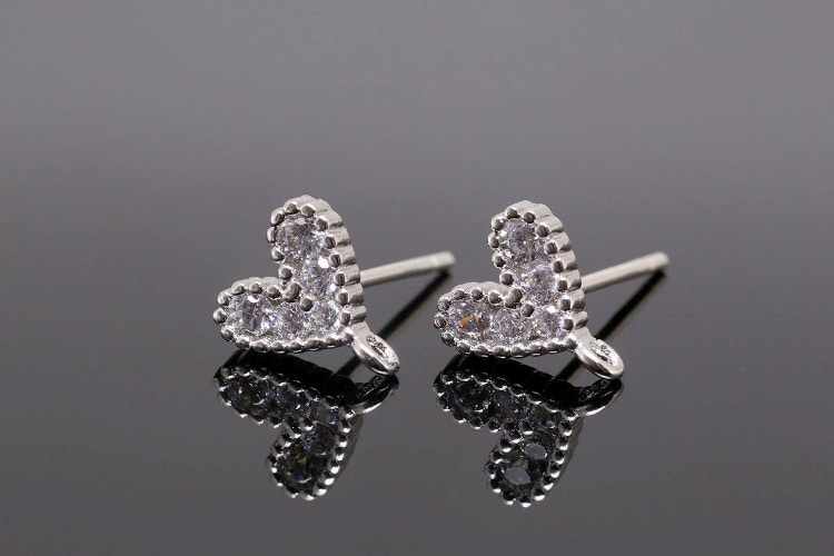 [W] S1386-Rhodium Plated (10pairs)-Cubic Heart Stud Earrings-Dainty Heart Post Earrings-Silver Post, [PRODUCT_SEARCH_KEYWORD], JEWELFINGER-INBEAD, [CURRENT_CATE_NAME]