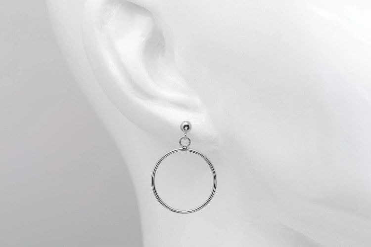[W] H1428-Rhodium Plated (10pairs)-22mm Circle Pendant Earrings-Titanium Post, [PRODUCT_SEARCH_KEYWORD], JEWELFINGER-INBEAD, [CURRENT_CATE_NAME]