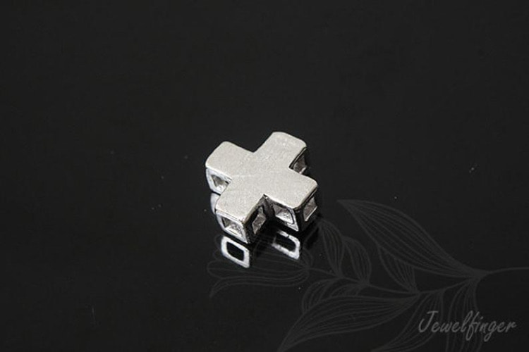 H803-Rhodium Plated-Cross Brass Bead -7.5mm Sand Grinding Tiny Cross Pendant (2pcs), [PRODUCT_SEARCH_KEYWORD], JEWELFINGER-INBEAD, [CURRENT_CATE_NAME]