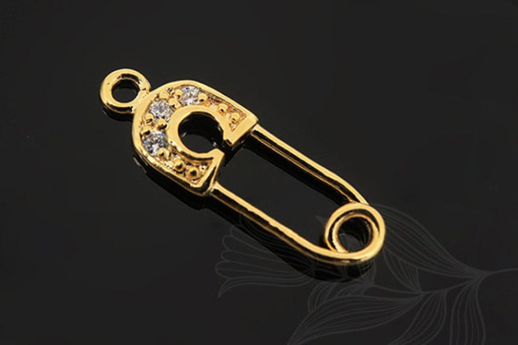 [W] H124-Gold Plated-(20 pcs)-CZ Safety Pin Pendant, [PRODUCT_SEARCH_KEYWORD], JEWELFINGER-INBEAD, [CURRENT_CATE_NAME]