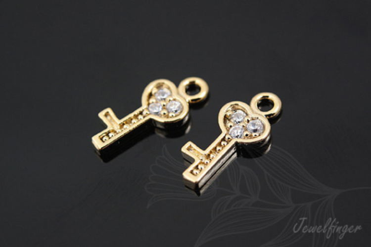 M265-Gold Plated-(2pcs)-CZ Heart Key-Jewelry Making-Wholesale Jewelry Finding-Jewelry Supplies, [PRODUCT_SEARCH_KEYWORD], JEWELFINGER-INBEAD, [CURRENT_CATE_NAME]
