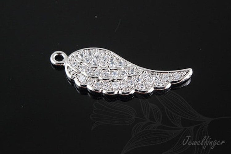 [W]H1122-Rhodium Plated-(10pcs)-8.5*23.8mm CZ Angel Wing-Jewelry Making-Wholesale Jewelry Finding-Jewelry Supplies-Wholesale Charm- M, [PRODUCT_SEARCH_KEYWORD], JEWELFINGER-INBEAD, [CURRENT_CATE_NAME]