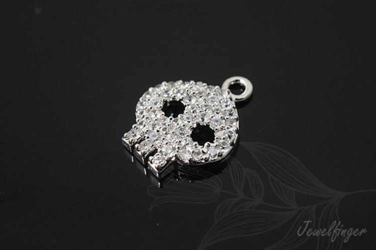 [W]H1132-Rhodium Plated-(10pcs)-CZ Pretty Skull-Jewelry Making-Wholesale Jewelry Finding-Jewelry Supplies-Wholesale Charm, [PRODUCT_SEARCH_KEYWORD], JEWELFINGER-INBEAD, [CURRENT_CATE_NAME]