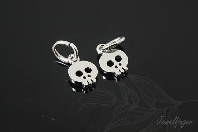 H1144-Rhodium Plated-(2pcs)-Tiny Skull-Jewelry Making-Wholesale Jewelry Finding-Jewelry Supplies-Wholesale Charm, [PRODUCT_SEARCH_KEYWORD], JEWELFINGER-INBEAD, [CURRENT_CATE_NAME]