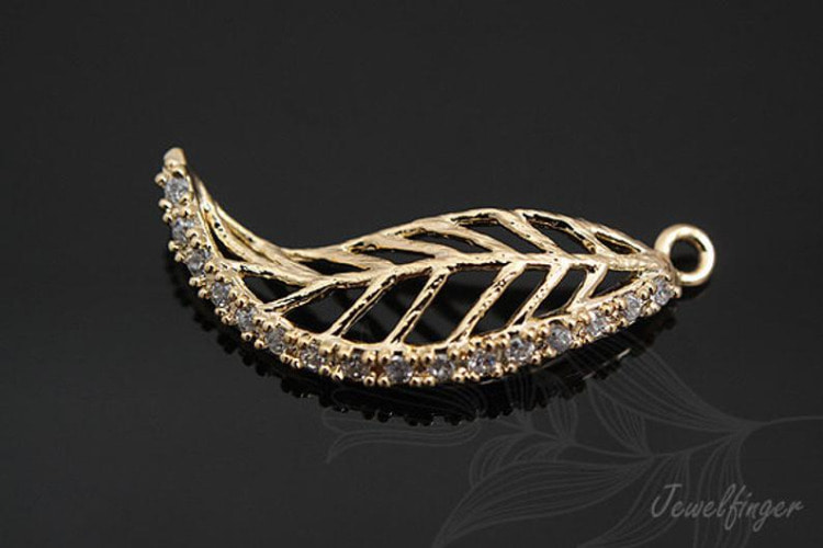 M539-Gold Plated-(1pcs)-8*26mm CZ Leaf Pendant-Jewelry Making-Wholesale Jewelry Finding-Jewelry Supplies-Wholesale Pendant-S, [PRODUCT_SEARCH_KEYWORD], JEWELFINGER-INBEAD, [CURRENT_CATE_NAME]