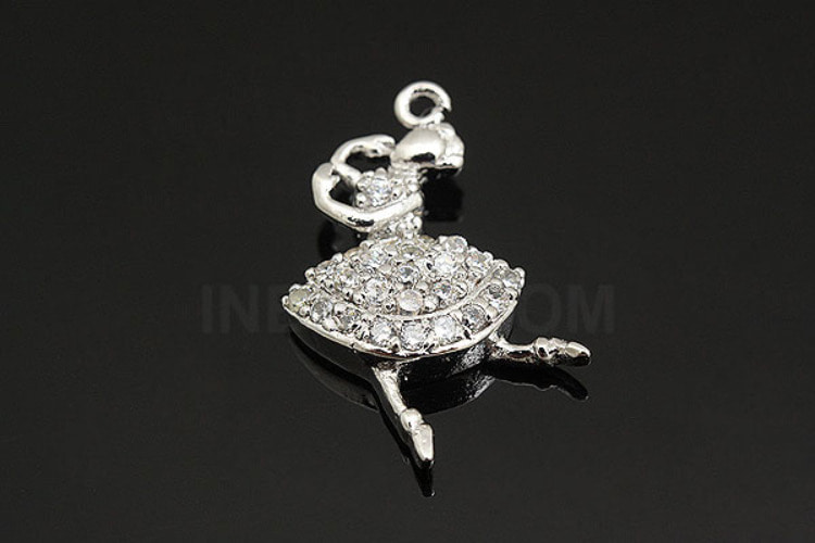 M079-Rhodium Plated-(1pcs)-CZ Ballerina Charm-Jewelry Making-Wholesale Jewelry Finding-Jewelry Supplies-Wholesale Pendant, [PRODUCT_SEARCH_KEYWORD], JEWELFINGER-INBEAD, [CURRENT_CATE_NAME]