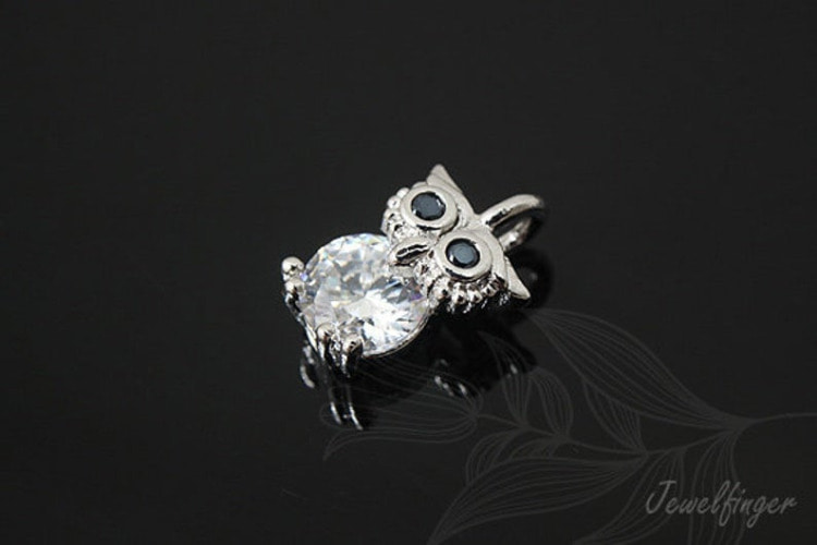 H1136-Rhodium Plated-(1pcs)-CZ Owl Charm-Jewelry Making-Wholesale Jewelry Finding-Jewelry Supplies-Wholesale Pendant, [PRODUCT_SEARCH_KEYWORD], JEWELFINGER-INBEAD, [CURRENT_CATE_NAME]