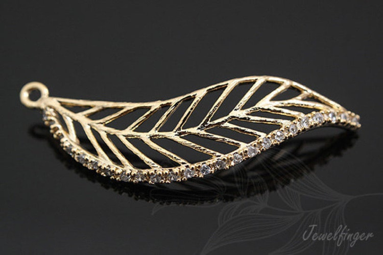 M542-Gold Plated-(1pcs)-9.5*37mm CZ Leaf Pendant-Jewelry Making-Wholesale Jewelry Finding-Jewelry Supplies-Wholesale Pendant-L, [PRODUCT_SEARCH_KEYWORD], JEWELFINGER-INBEAD, [CURRENT_CATE_NAME]