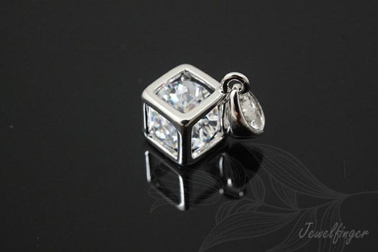 H1138-Rhodium Plated-(2pcs)-CZ Cube Charm-Jewelry Making-Wholesale Jewelry Finding-Jewelry Supplies-Wholesale Charms, [PRODUCT_SEARCH_KEYWORD], JEWELFINGER-INBEAD, [CURRENT_CATE_NAME]