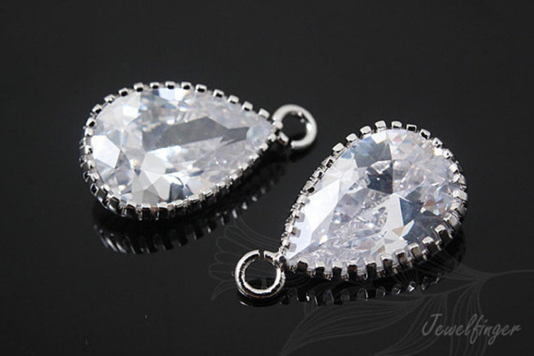 [W]H1141-Rhodium Plated-(20pcs)-10*17mm CZ Drop Charm-Bridal CZ Drop Pendant-For Bridal Jewelry-Bridesmaid Gift-Wholesale Charms, [PRODUCT_SEARCH_KEYWORD], JEWELFINGER-INBEAD, [CURRENT_CATE_NAME]