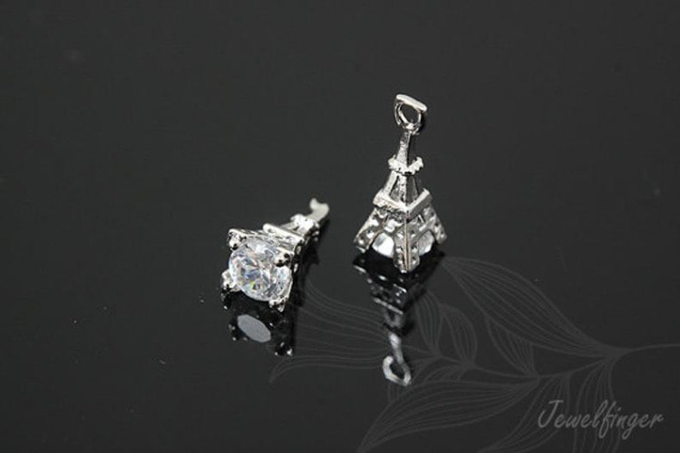 [W]H1140-Rhodium Plated-(20pcs)-Cubic Charm-Eiffel Tower Pendant For Necklace-Layered Necklace-Jewelry Making-Wholesale Jewelry Finding-Jewelry Supplies, [PRODUCT_SEARCH_KEYWORD], JEWELFINGER-INBEAD, [CURRENT_CATE_NAME]