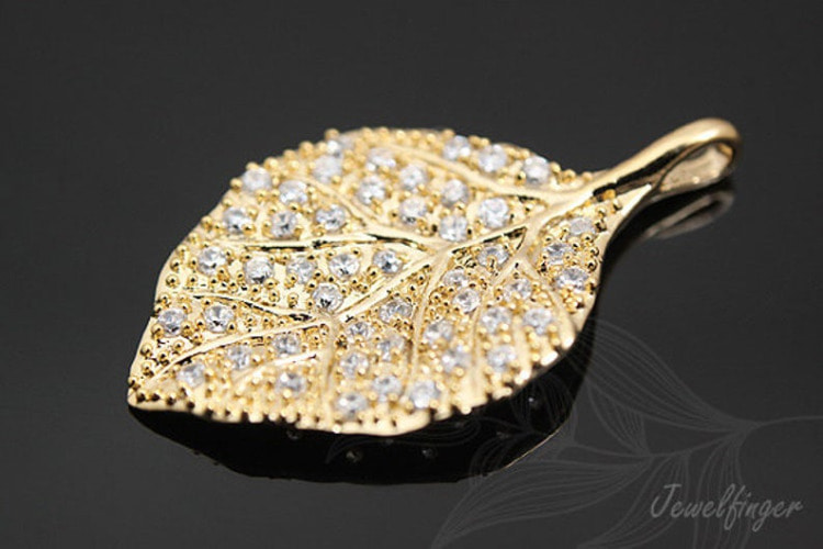 K136-Gold Plated-(1pcs)-CZ Leaf Pendant-Jewelry Making-Wholesale Jewelry Finding-Jewelry Supplies-Wholesale Pendant, [PRODUCT_SEARCH_KEYWORD], JEWELFINGER-INBEAD, [CURRENT_CATE_NAME]