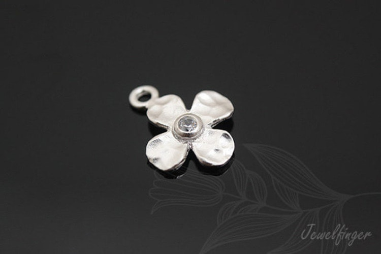 [W]H191-Matt Rhodium Plated-(20pcs)-CZ Hammered Flower Charm-Jewelry Making-Wholesale Jewelry Finding-Jewelry Supplies-Wholesale Charm, [PRODUCT_SEARCH_KEYWORD], JEWELFINGER-INBEAD, [CURRENT_CATE_NAME]