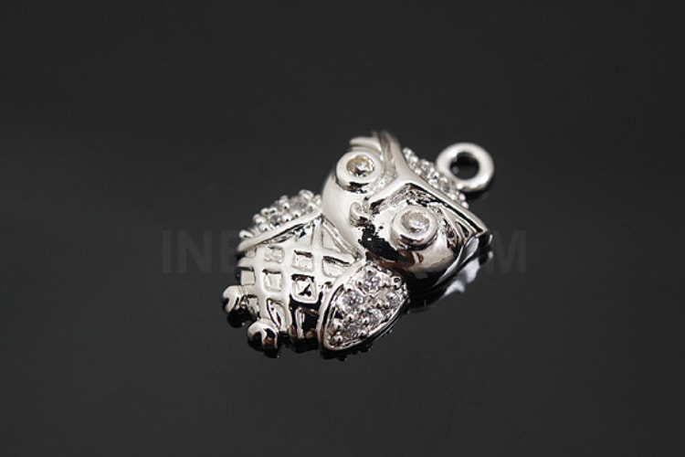 [W]S374-Rhodium Plated-(10pcs)-CZ Owl Charm-Jewelry Making-Wholesale Jewelry Finding-Jewelry Supplies-Wholesale Charm, [PRODUCT_SEARCH_KEYWORD], JEWELFINGER-INBEAD, [CURRENT_CATE_NAME]
