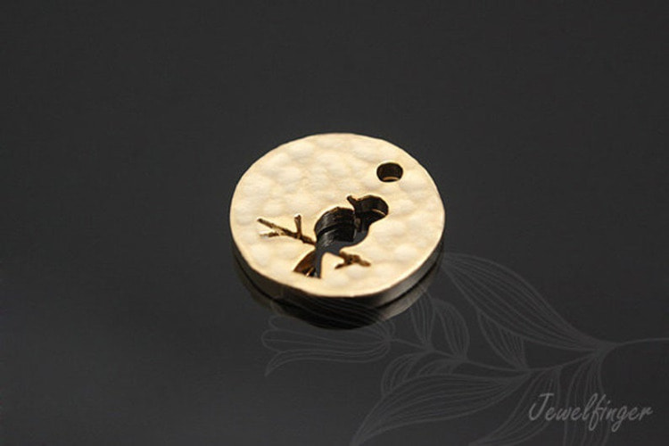 S393-Matt Gold Plated-(2pcs)-Bird Charm-Hammered Coin-Jewelry Making-Wholesale Jewelry Finding-Jewelry Supplies-Wholesale Charm, [PRODUCT_SEARCH_KEYWORD], JEWELFINGER-INBEAD, [CURRENT_CATE_NAME]