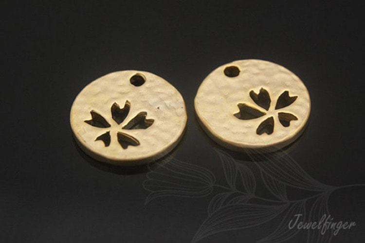 S549-Matt Gold Plated-(2pcs)-Flower Charm-Hammered Coin-Jewelry Making-Wholesale Jewelry Finding-Jewelry Supplies-Wholesale Charm, [PRODUCT_SEARCH_KEYWORD], JEWELFINGER-INBEAD, [CURRENT_CATE_NAME]