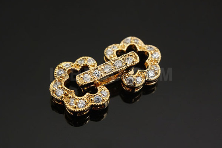 [w] M274-Gold plated -Double Flower Cubic Ribon clasp (10pcs), [PRODUCT_SEARCH_KEYWORD], JEWELFINGER-INBEAD, [CURRENT_CATE_NAME]