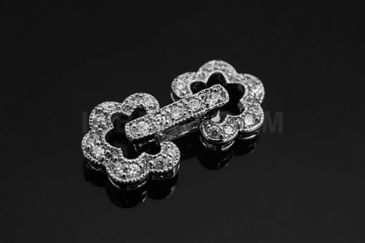 [W] M412-Rhodium plated -Double Flower Cubic Ribon clasp (10pcs), [PRODUCT_SEARCH_KEYWORD], JEWELFINGER-INBEAD, [CURRENT_CATE_NAME]